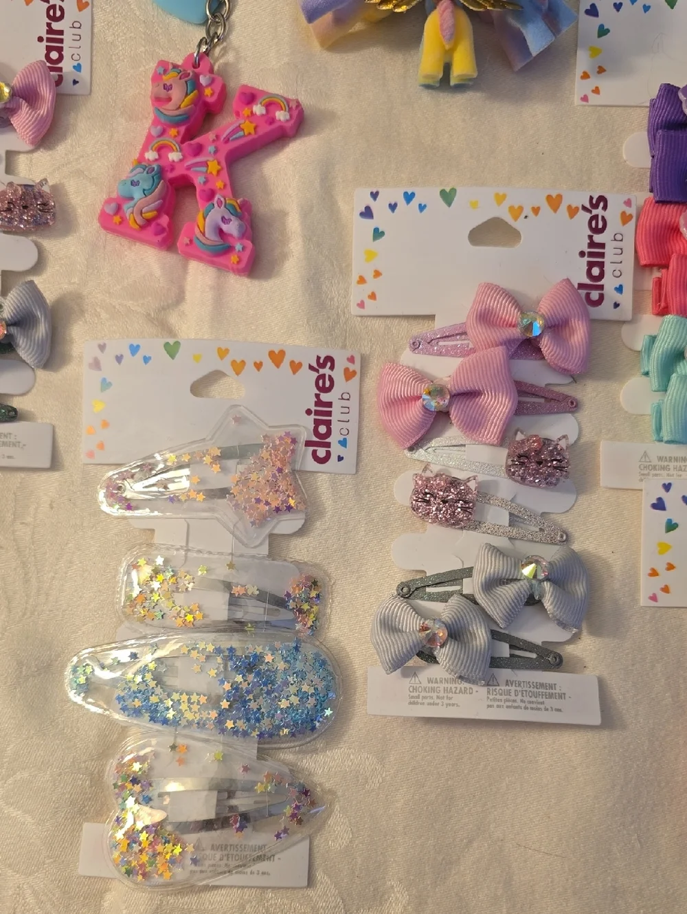 16 Claire's Pastel Hair Clip & Bow Assortment & Key Rings New